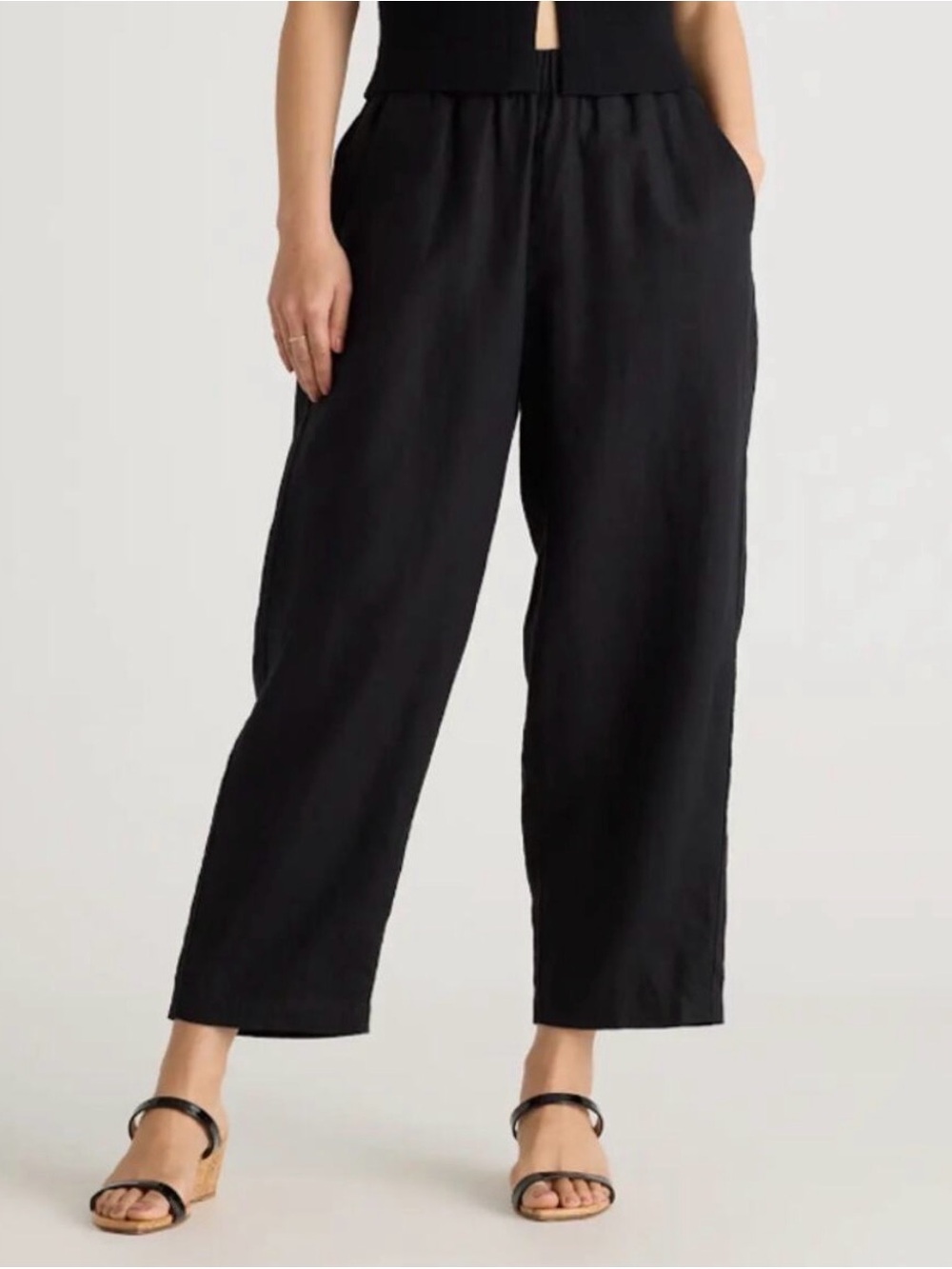 Quince Black Wide-Leg Elastic Waist Pants